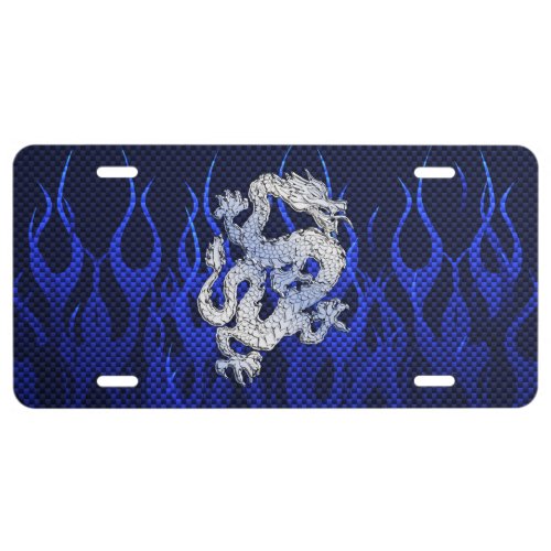 Dragon in Chrome like blue Carbon Fiber Styles License Plate