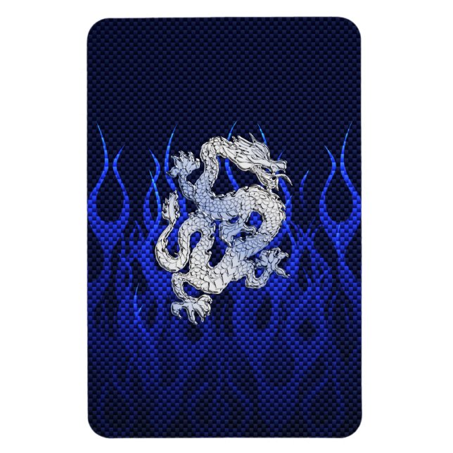 Dragon in Chrome like blue Carbon Fiber Styles Magnet (Vertical)