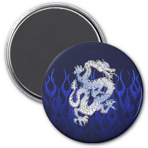 Dragon in Chrome like blue Carbon Fiber Styles Magnet