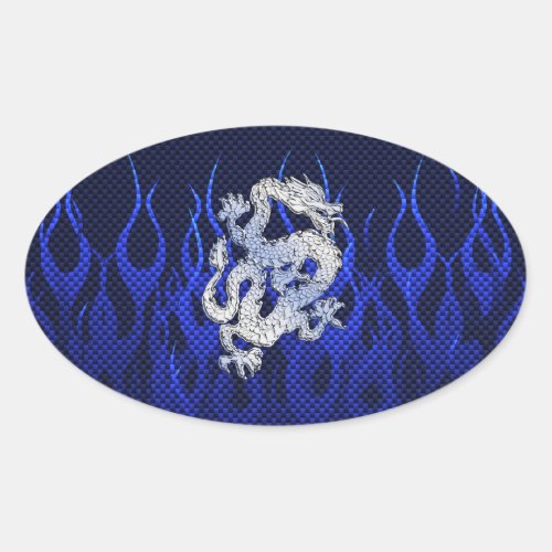 Dragon in Chrome like blue Carbon Fiber Styles Oval Sticker