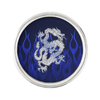 Dragon In Chrome Like Blue Carbon Fiber Styles Pin by TigerDen at Zazzle