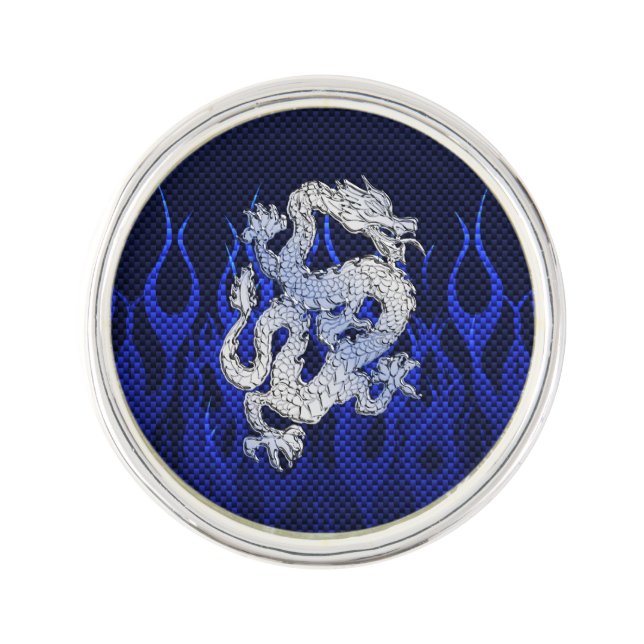 Dragon in Chrome like blue Carbon Fiber Styles Pin (Front)