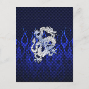 Dragon in Chrome like blue Carbon Fiber Styles Postcard
