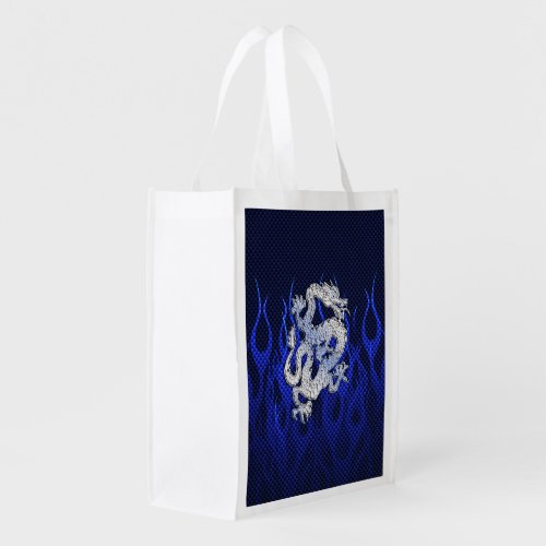Dragon in Chrome like blue Carbon Fiber Styles Reusable Grocery Bag