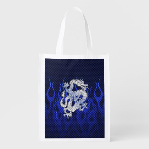 Dragon in Chrome like blue Carbon Fiber Styles Reusable Grocery Bag