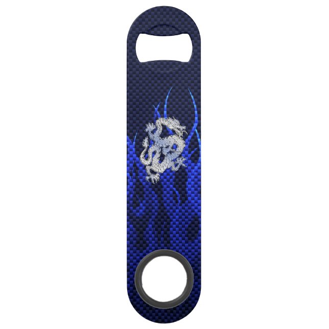 Dragon in Chrome like blue Carbon Fiber Styles Speed Bottle Opener (Front)