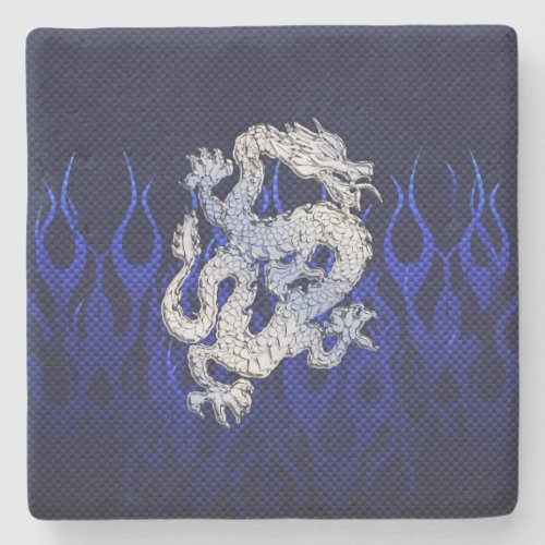 Dragon in Chrome like blue Carbon Fiber Styles Stone Coaster