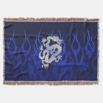 Dragon In Chrome Like Blue Carbon Fiber Styles Throw Blanket by TigerDen at Zazzle