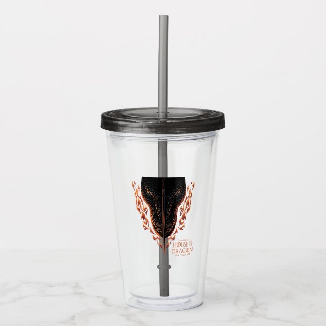 Dragon in Flames Behind Sword Acrylic Tumbler (Front)