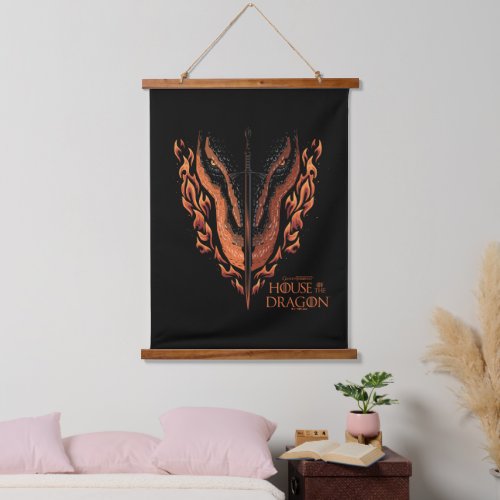 Dragon in Flames Behind Sword Hanging Tapestry