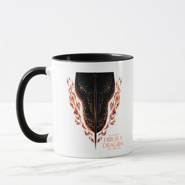 Dragon in Flames Behind Sword Mug (Left)