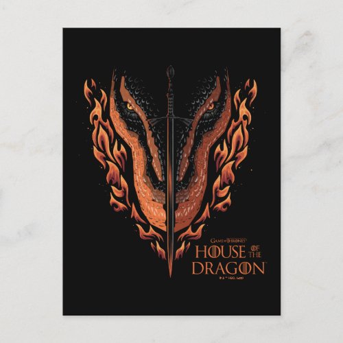 Dragon in Flames Behind Sword Postcard