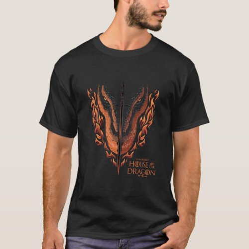 Dragon in Flames Behind Sword T_Shirt