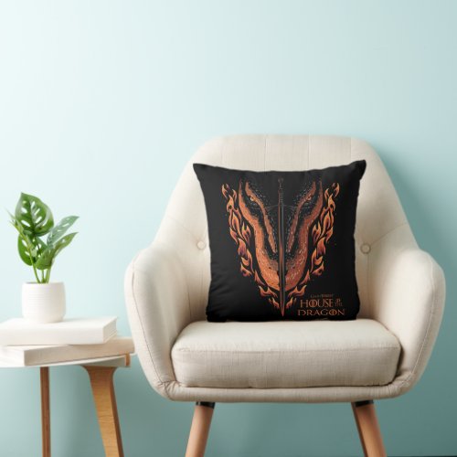 Dragon in Flames Behind Sword Throw Pillow