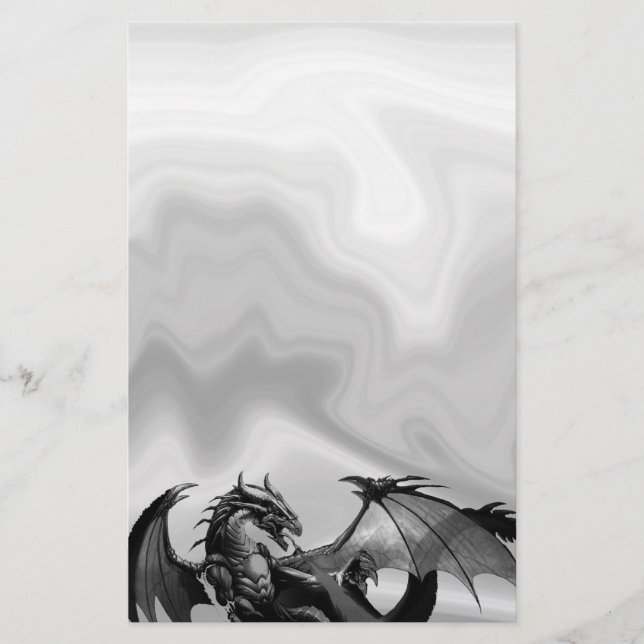 Dragon in Gray Fantasy Stationery (Front)