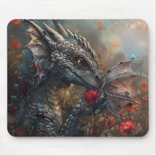 Dragon in love mouse pad
