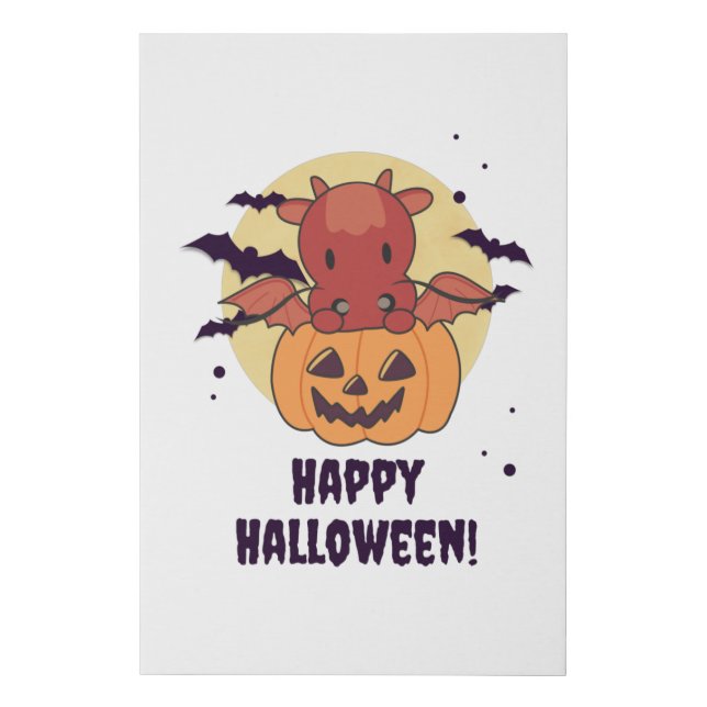 Dragon In Pumpkin Sweet Dragon Happy Halloween Faux Canvas Print (Front)