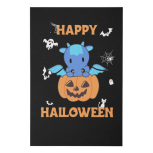 Dragon In Pumpkin Sweet Dragon Happy Halloween Faux Canvas Print