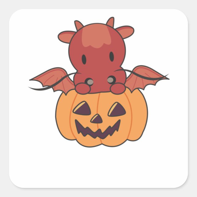 Dragon In Pumpkin Sweet Dragon Happy Halloween Square Sticker (Front)