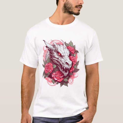 dragon in roses tattoo T_Shirt