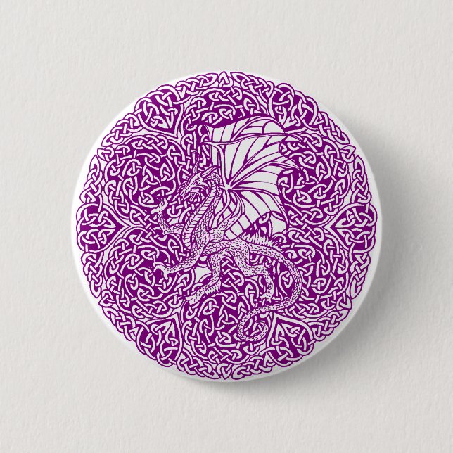 Dragon in Round Celtic Knot Pinback Button (Front)