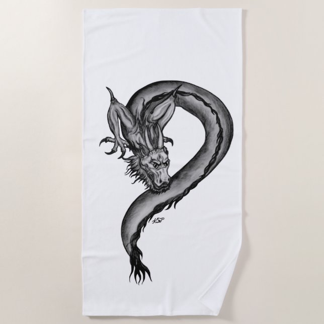 Dragon in Tattoo Style Beach Towel (Front)