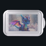Dragon in the snow.  cake pan<br><div class="desc">This cute little baby dragon is enjoying his first snow! A beautiful design perfect for the person who loves fantasy or dragons or fairytales of any kind! He's so cute! He will keep you company,  and you can snuggle with him until springtime!</div>