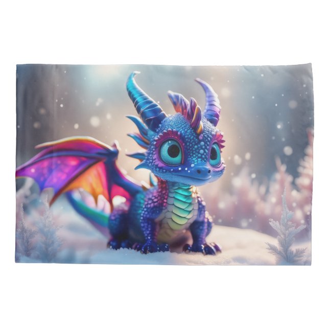 Dragon in the snow.  pillow case (Back)