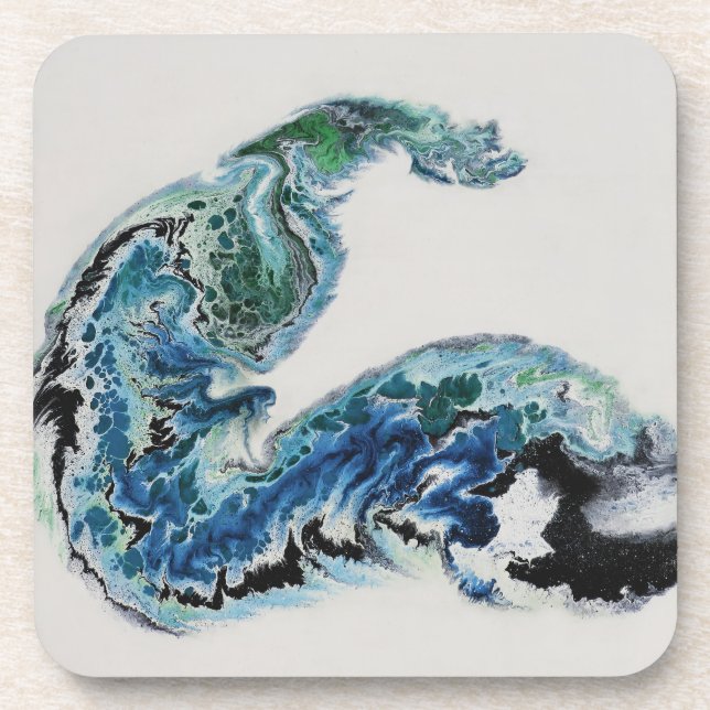 “Dragon in the Waves – Abstract Ocean Energy Bever Beverage Coaster (Front)