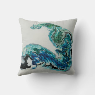 “Dragon in the Waves – Abstract Ocean Energy Throw Pillow