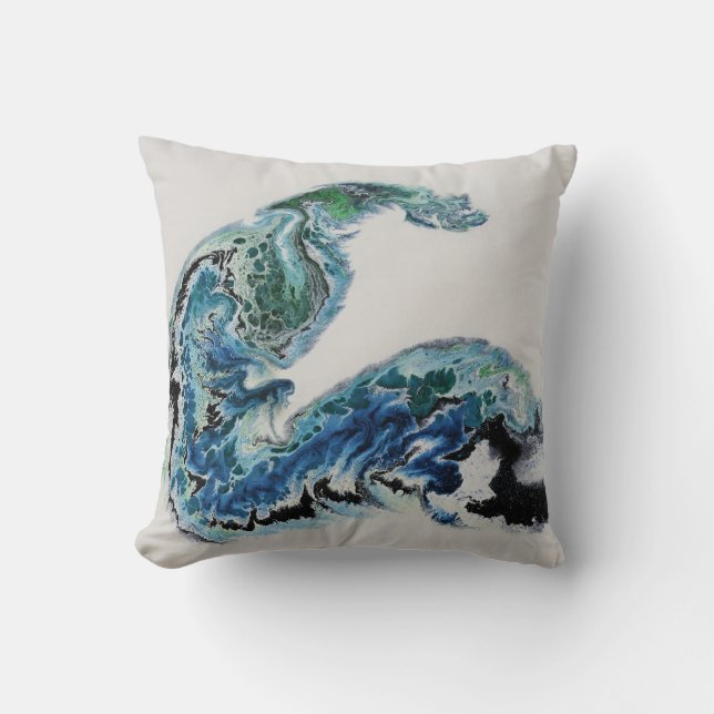 “Dragon in the Waves – Abstract Ocean Energy Throw Pillow (Front)
