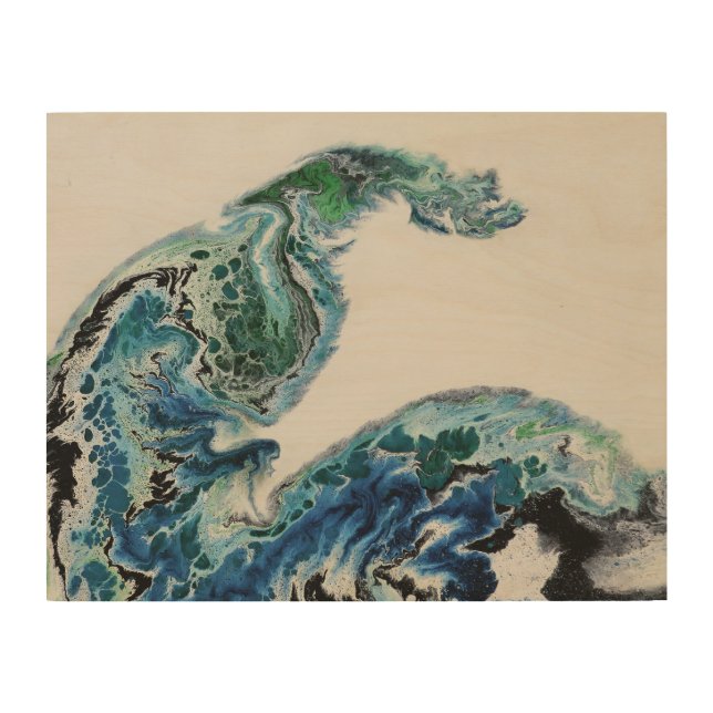 Dragon in the Waves – Abstract Ocean Energy Wood W Wood Wall Art (Front)