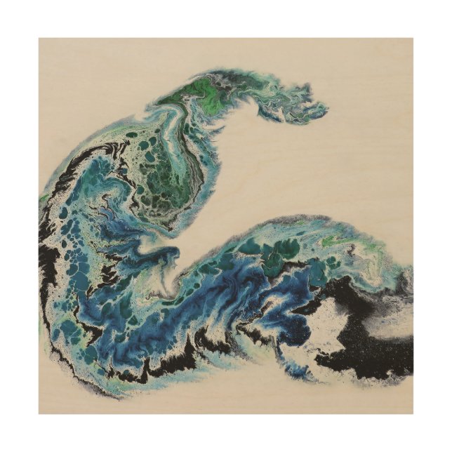 Dragon in the Waves – Abstract Ocean Energy Wood W Wood Wall Art (Front)