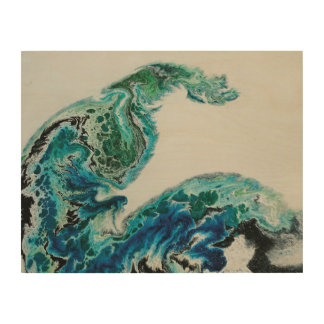 Dragon in the Waves – Abstract Ocean Energy Wood Wall Art