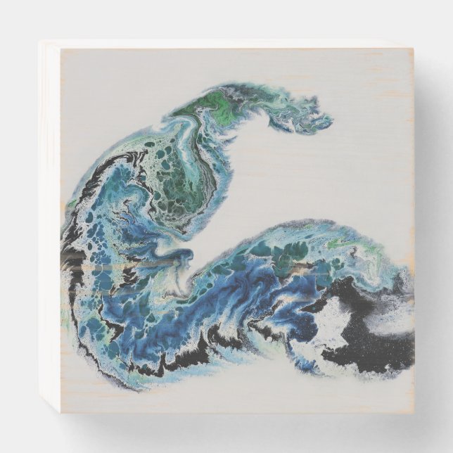 “Dragon in the Waves – Abstract Ocean Energy Woode Wooden Box Sign (Front Horizontal)