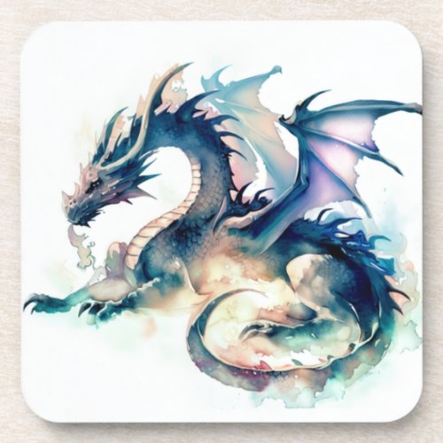Dragon in watercolor effect beverage coaster