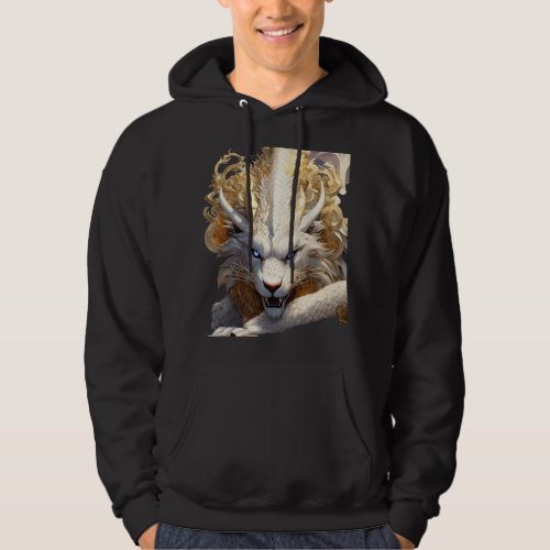 Dragon in white and gold with piercing blue eyes hoodie