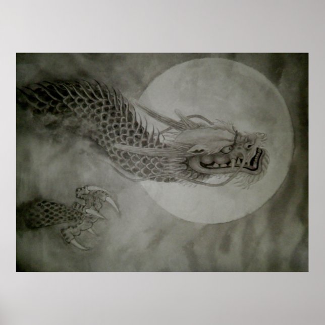 Dragon Ink Painting dragon poster Month moon (Front)