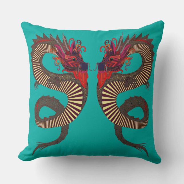 DRAGON INK turquoise Throw Pillow (Front)