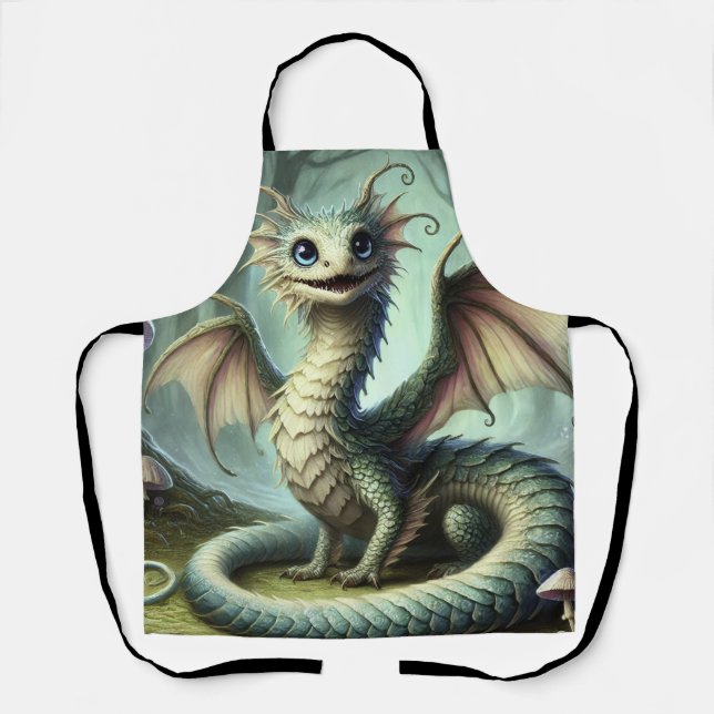 Dragon Jabberwocky Cute Fantasy Creature Art Apron (Front)