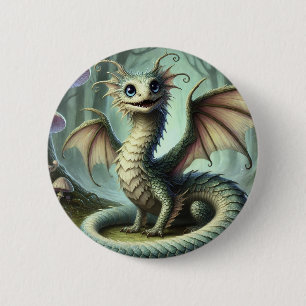 Dragon Jabberwocky Cute Fantasy Creature Art Button