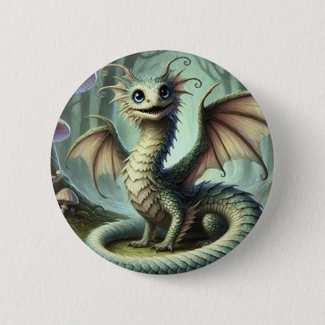 Dragon Jabberwocky Cute Fantasy Creature Art Button (Front)