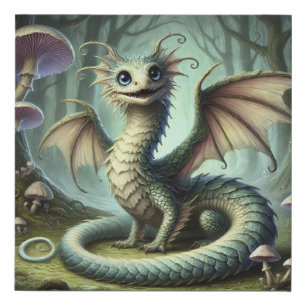 Dragon Jabberwocky Cute Fantasy Creature Art Faux Canvas Print