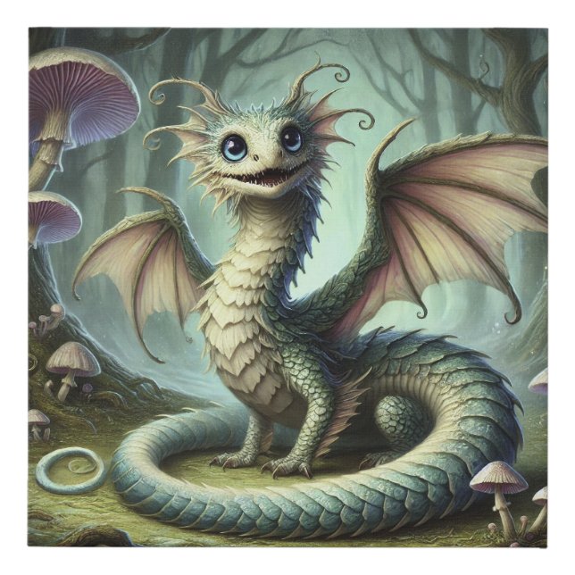 Dragon Jabberwocky Cute Fantasy Creature Art Faux Canvas Print (Front)