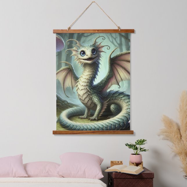 Dragon Jabberwocky Cute Fantasy Creature Art Hanging Tapestry (Bedroom)