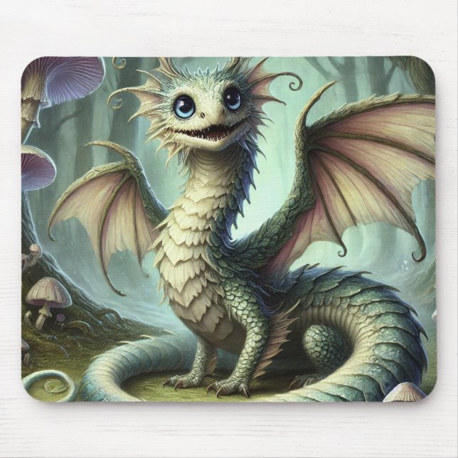 Dragon Jabberwocky Cute Fantasy Creature Art Mouse Pad (Front)