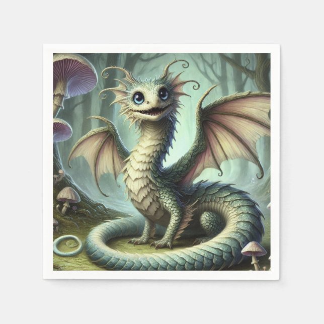 Dragon Jabberwocky Cute Fantasy Creature Art Napkins (Front)