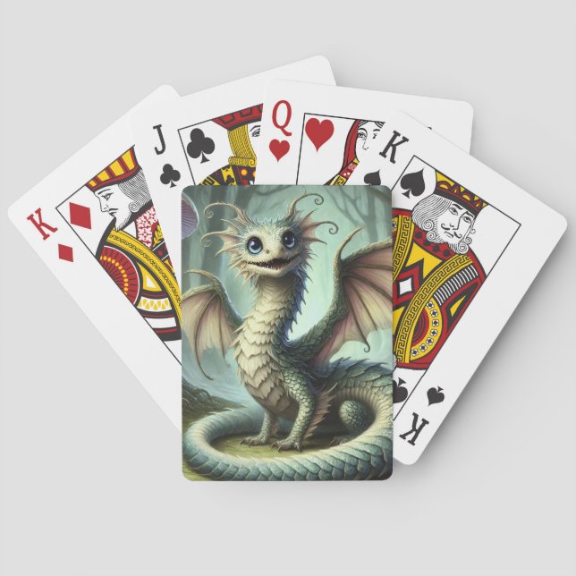 Dragon Jabberwocky Cute Fantasy Creature Art Poker Cards (Back)