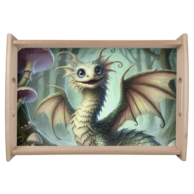 Dragon Jabberwocky Cute Fantasy Creature Art Serving Tray (Front)