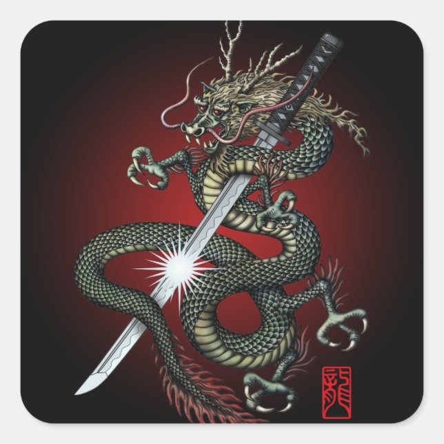 Dragon katana3 square sticker (Front)